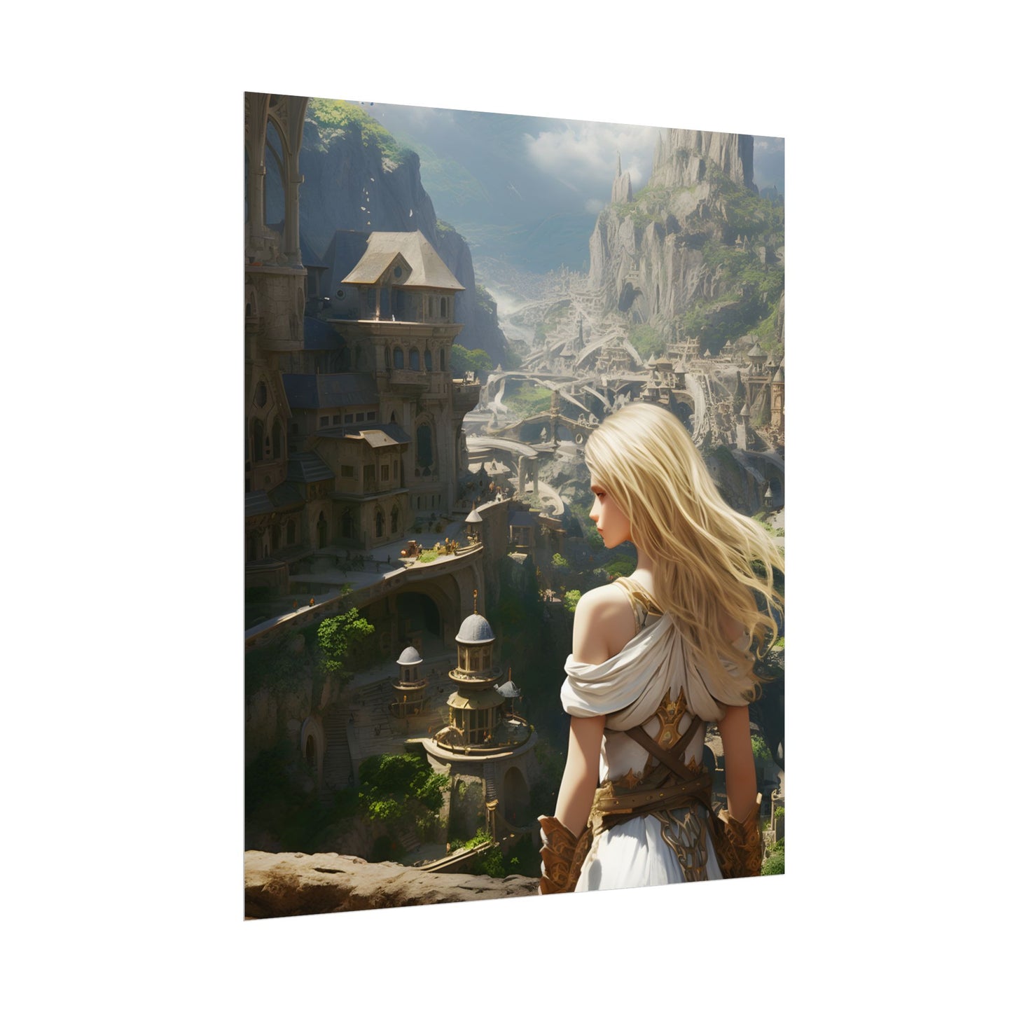 Dramatic Anime Blonde: Flying Female Digital Art - Poster