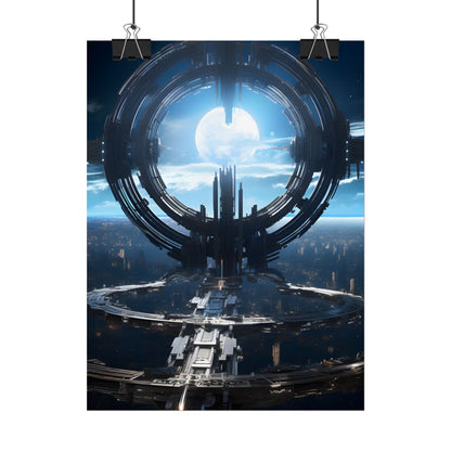 Futuristic Space Station: Orbiting Multimoon Planet Artwork - Poster