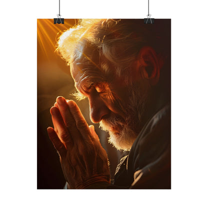Serenity in Prayer: Elderly Man's Quiet Moment - Poster