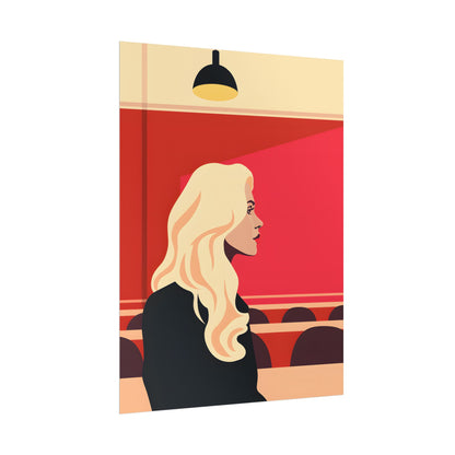 Minimalist Blonde Woman in Black Dress: Modern Art Poster - Poster