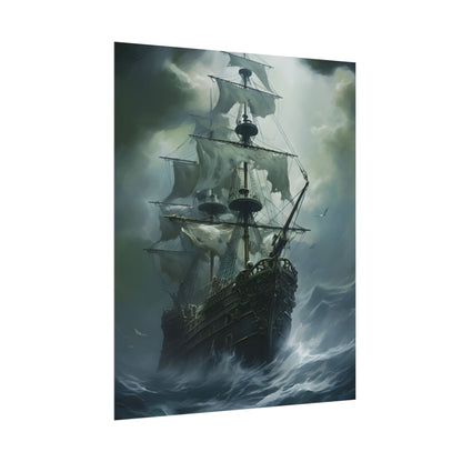 Surreal Pirate Ghost Ship Sailing Ocean - Poster