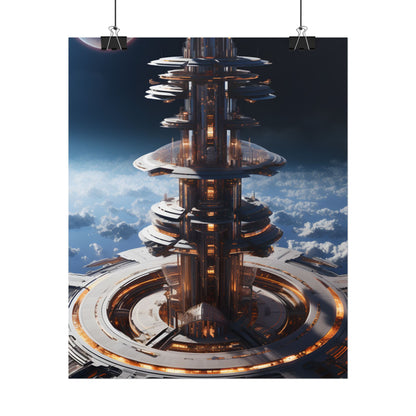 Aetherial Space Station: Industrial Haven with Habitation Windows - Poster