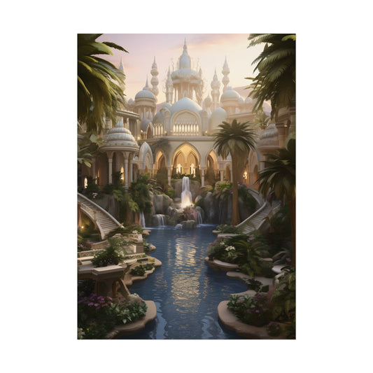 Desert Oasis Serenity: Arabian Nights-Inspired Landscape Art - Poster