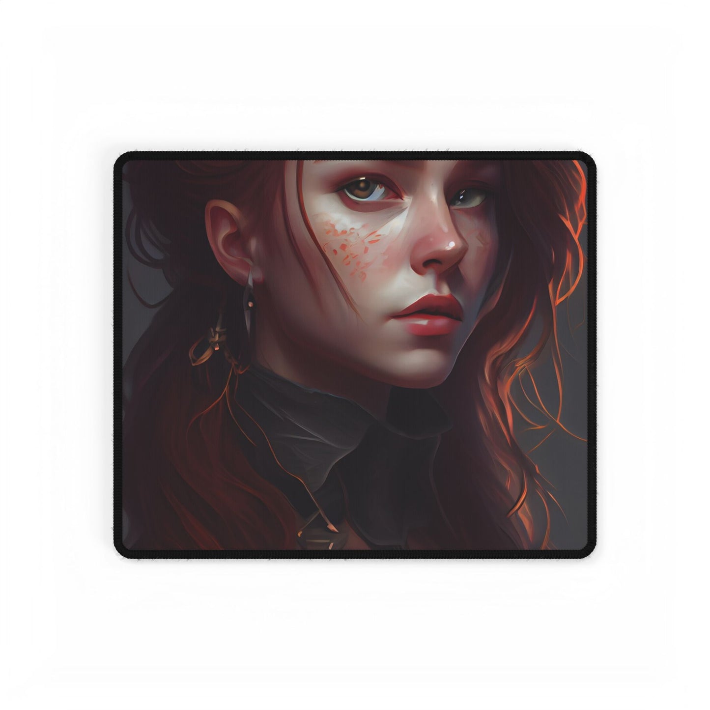 Formal Redhead Portrait: Nature-Themed Artwork in Green and Blue - Desk Mat