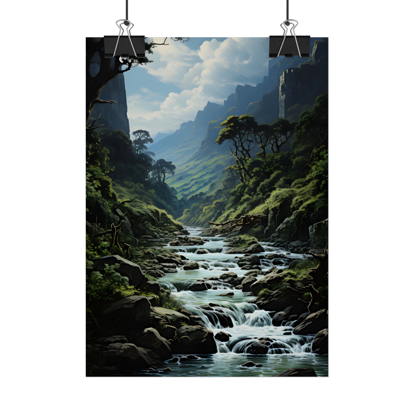 Breathtaking Blue Waterfall: Oil Painting Masterpiece - Poster