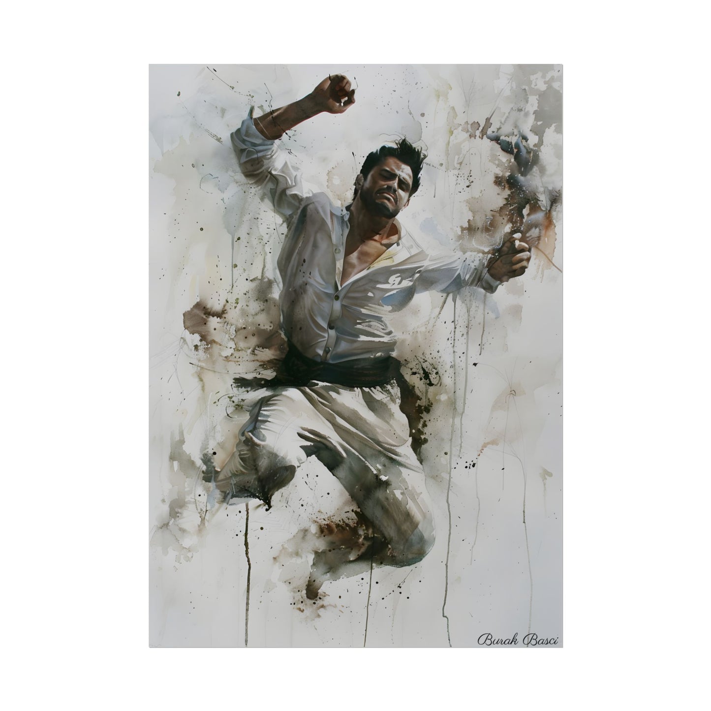 Watercolor Artwork: Man Dancing in Dynamic Movement - Poster