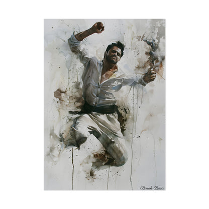 Watercolor Artwork: Man Dancing in Dynamic Movement - Poster