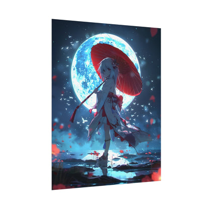 Cute Anime Girl with Umbrella: Rainy Day Art - Poster