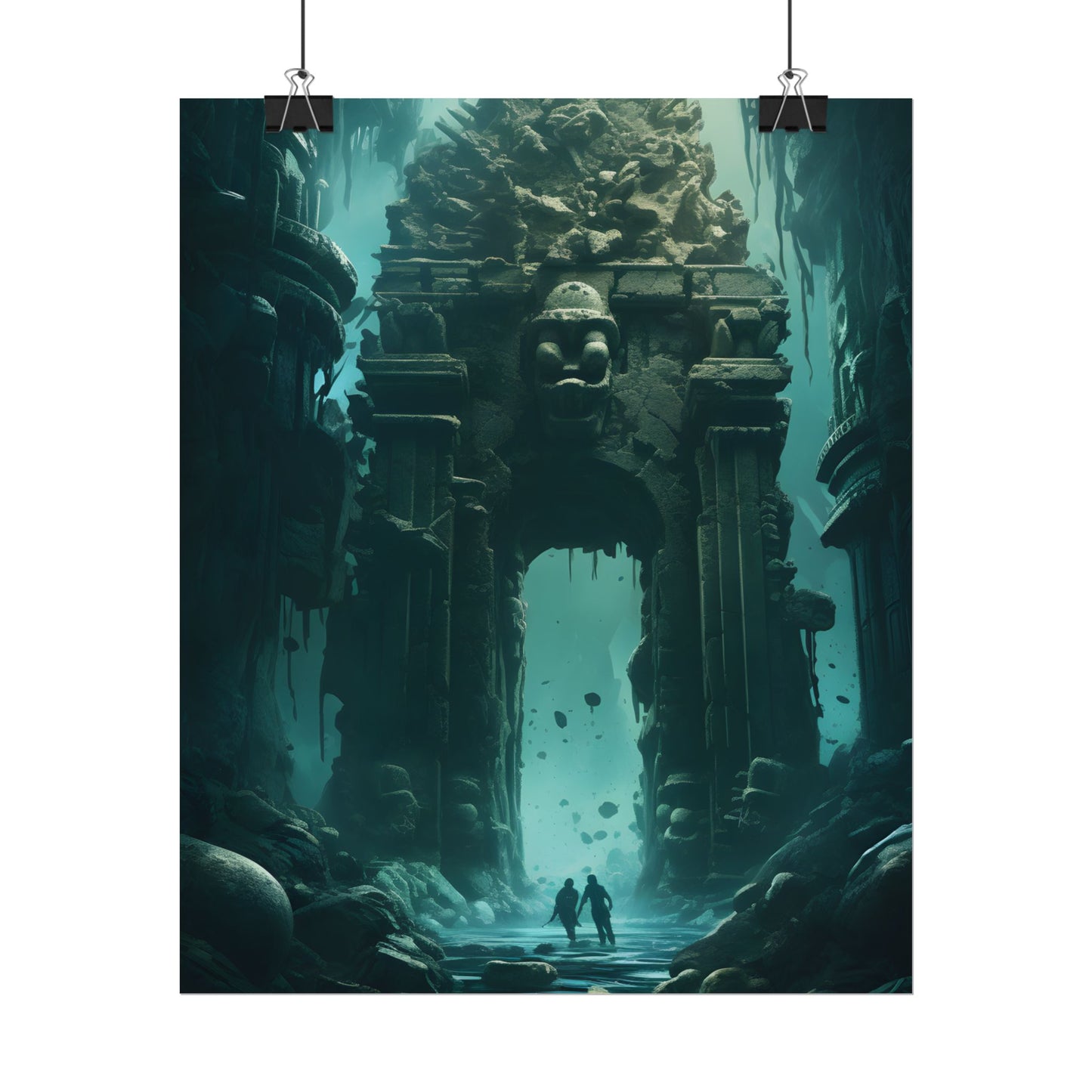 Lost Underwater Ancient City: Mysterious Blue Hues Art - Poster