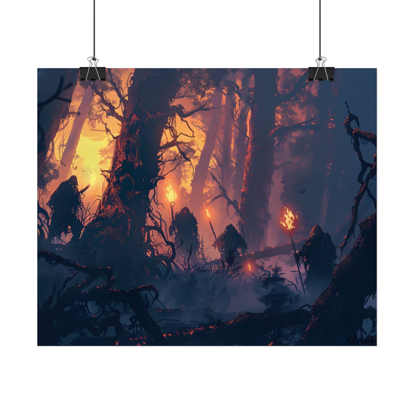 Forest Gathering at Sunset: Peaceful Woodland Scene - Poster