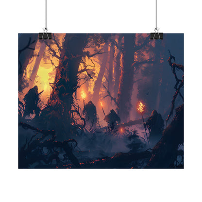 Forest Gathering at Sunset: Peaceful Woodland Scene - Poster