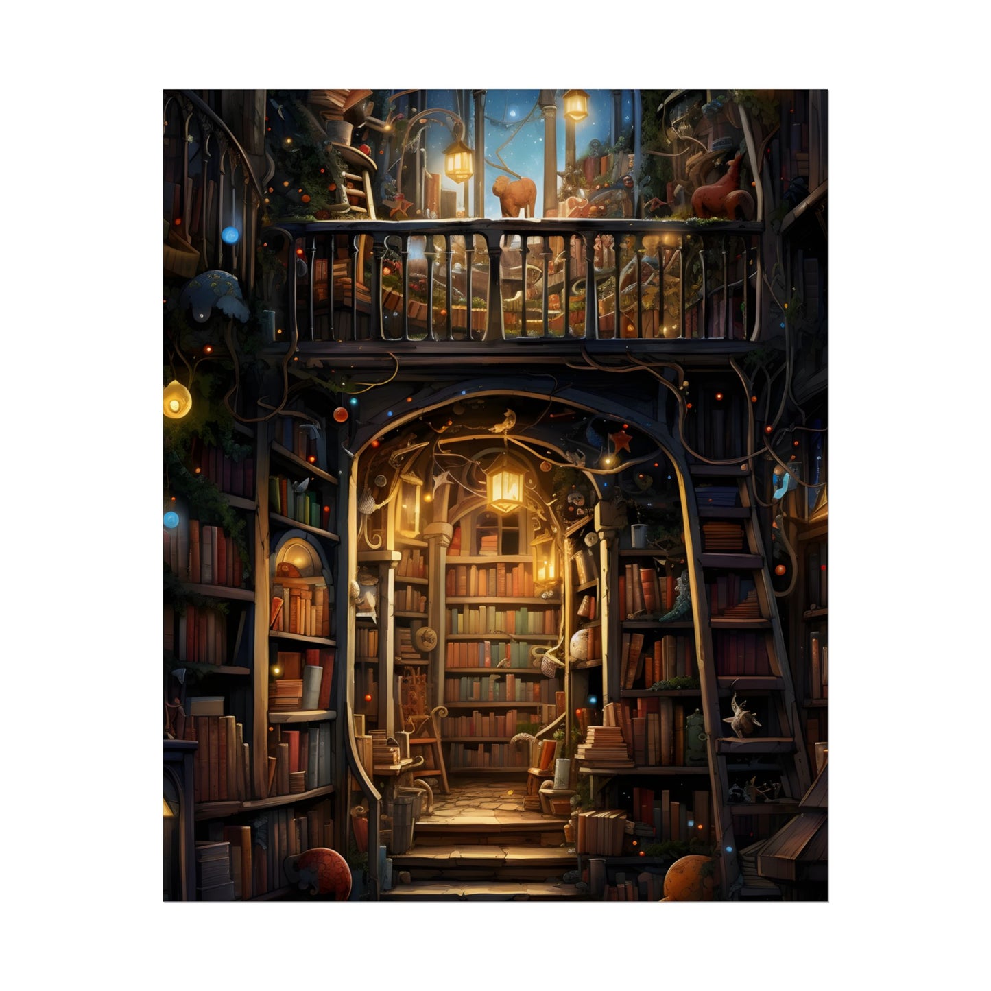 Magical Bookshop Art: A Serene & Enchanting Scene - Poster