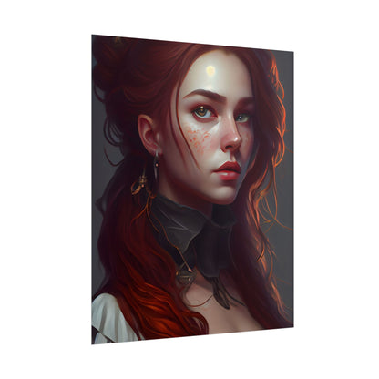 Formal Redhead Portrait: Nature-Themed Artwork in Green and Blue - Poster