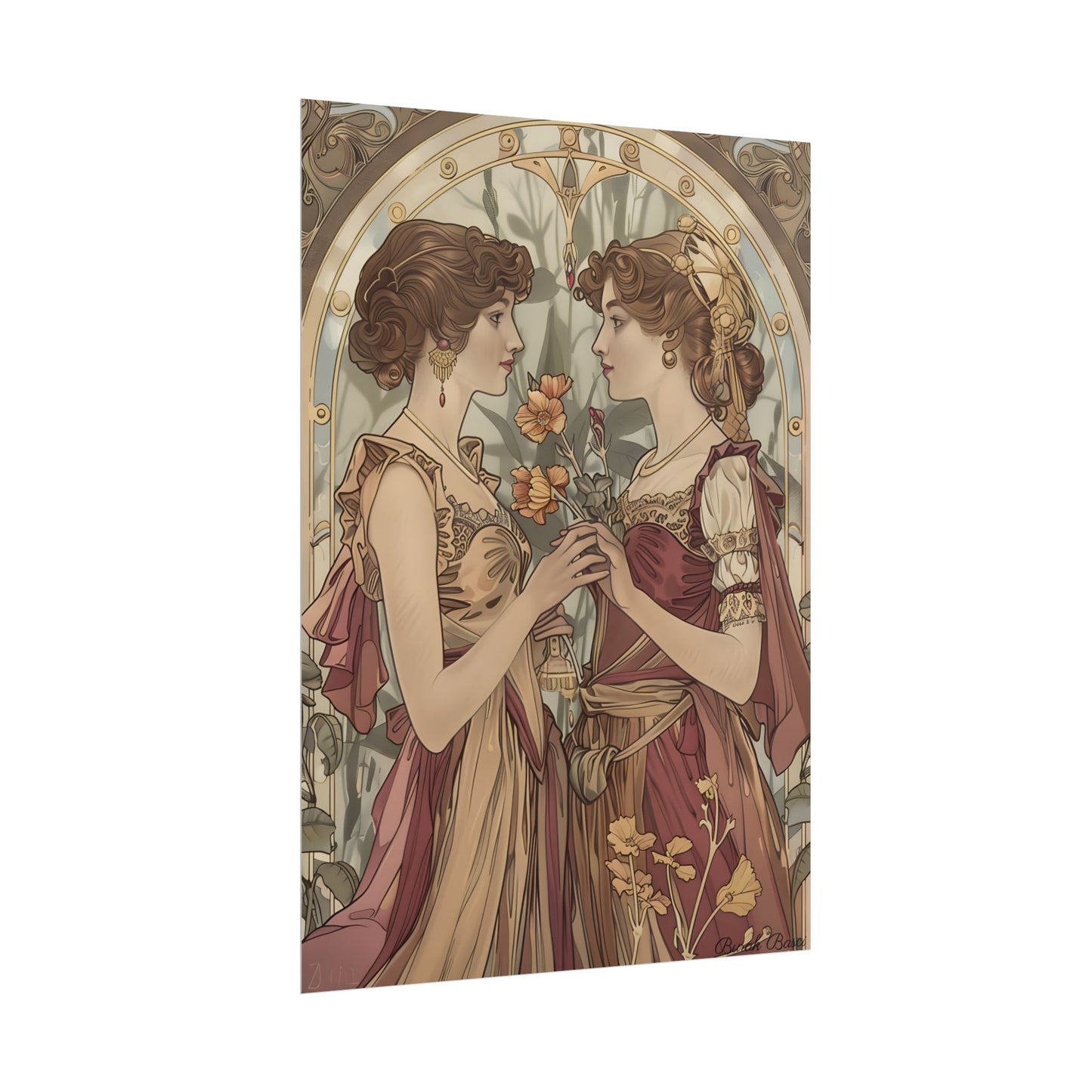 Middle Eastern Floral Beauty: Traditional Attire Digital Art - Poster