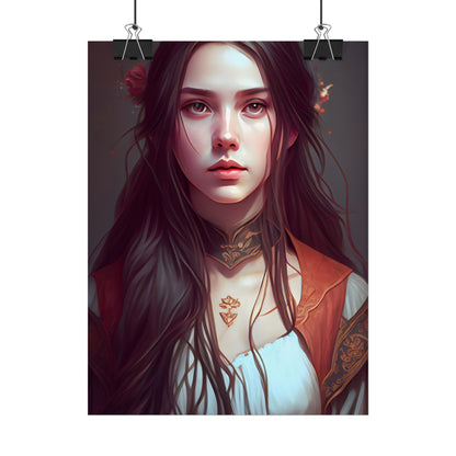Sophisticated Female Portrait: Brown Hair Artwork in Focus - Poster