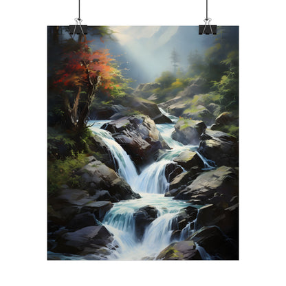 Breathtaking Waterfall: Oil Painting Masterpiece - Poster