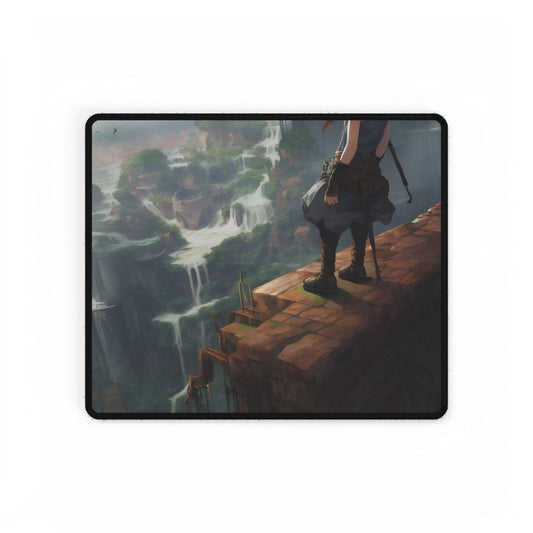 Red Haired Anime Female: Dynamic Birds Eye View Artwork - Desk Mat