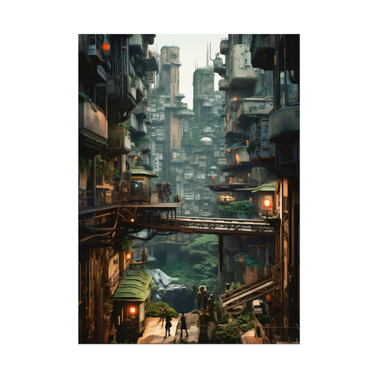 Steampunk Post-Apocalyptic Cityscape: Industrial Dreams & Urban Decay - Poster
