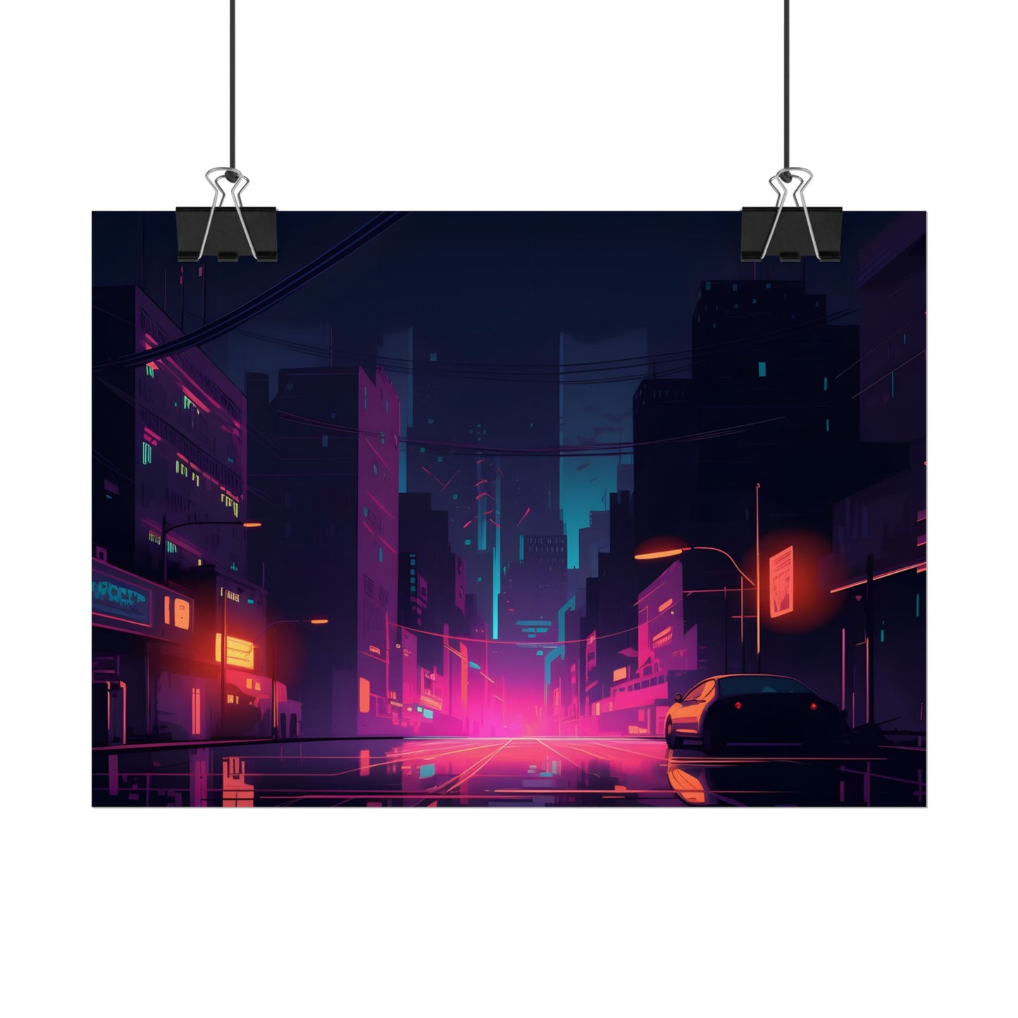Cyberpunk Night: Moody Cityscape with Unique Architecture - Poster