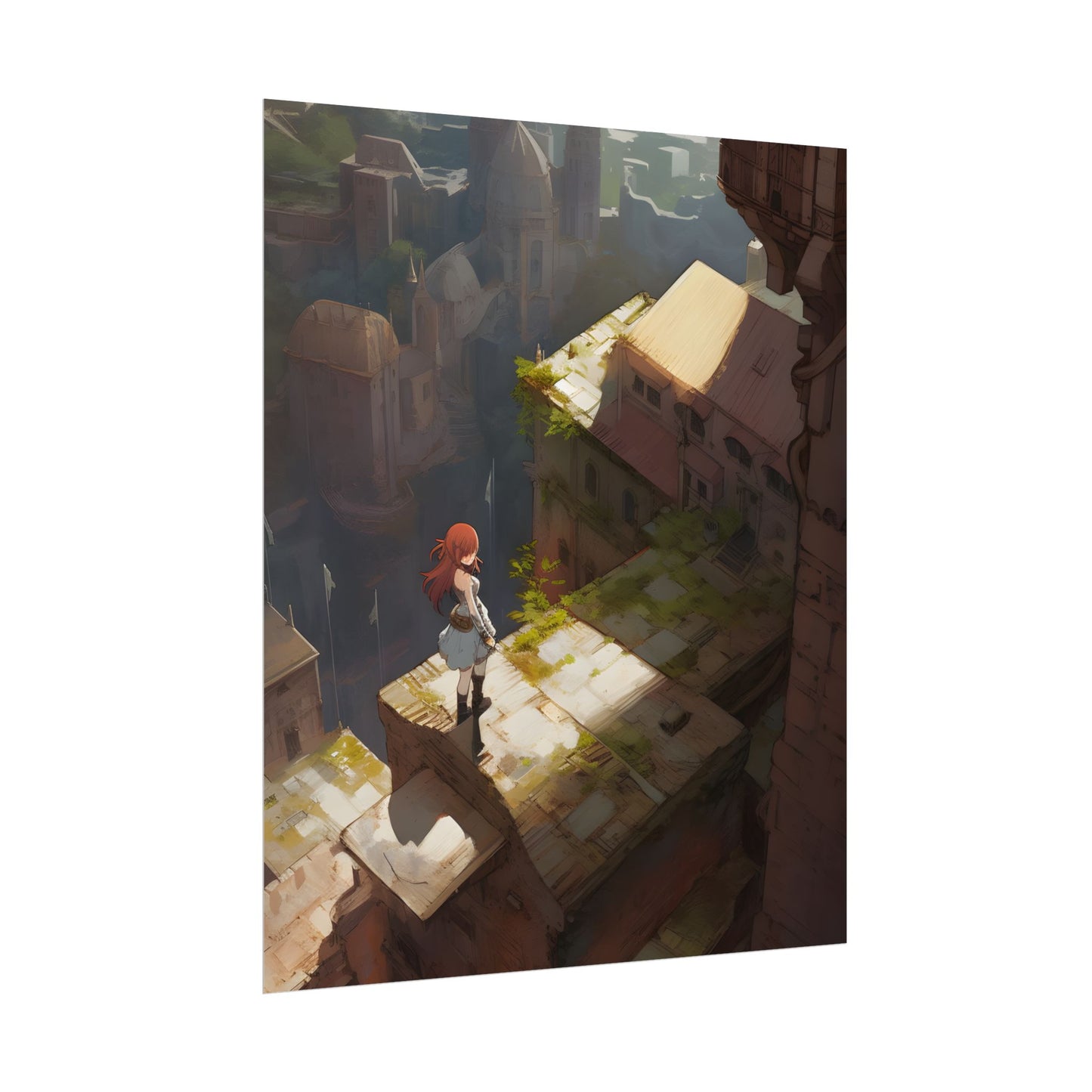 Dramatic Anime Red-Haired Heroine: Digital Artwork of Courage and Action - Poster