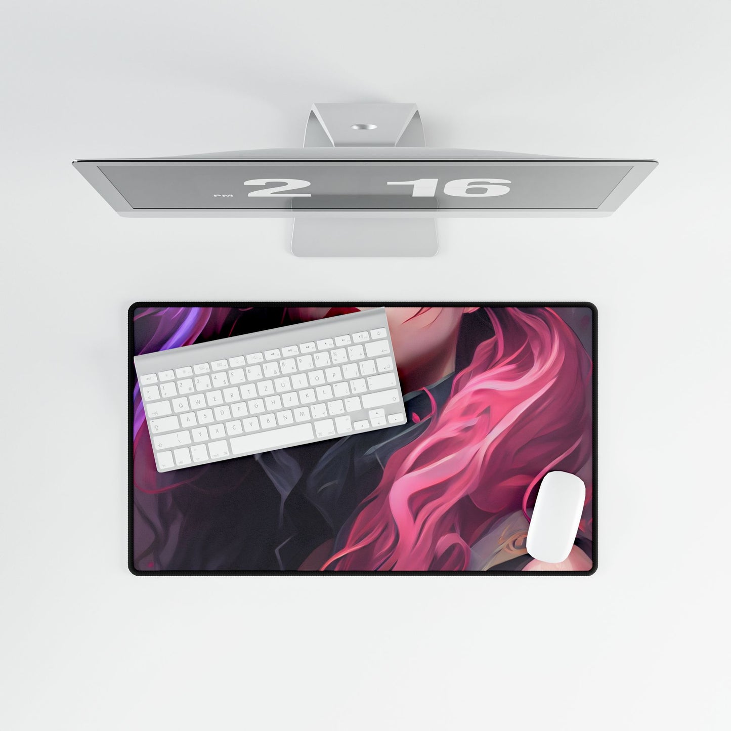 Astonishing Female Portrait: Stylized Pink Hair Artwork in Dre - Desk Mat