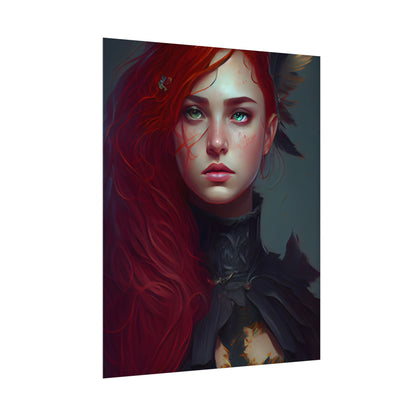 Vibrant Female Portrait: Red Hair Beauty in Neutral Dress - Poster