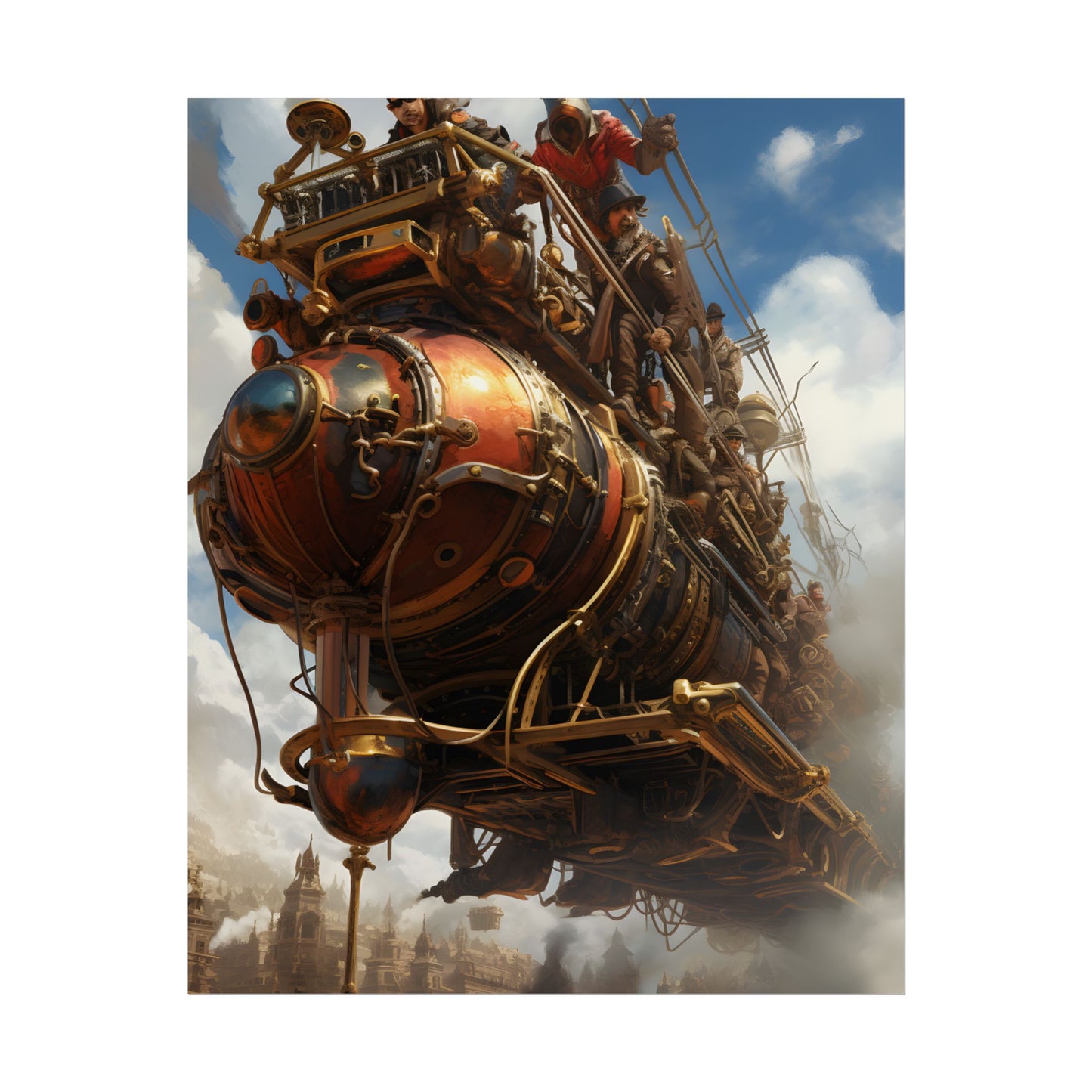 Thrilling Steampunk Sky-Liner: Racing Steam Locomotive on Colum - Poster