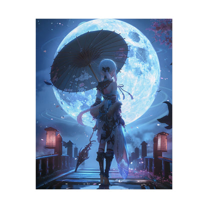 Anime Winter Scene: Girl Holds Umbrella - A Delicate Moment - Poster