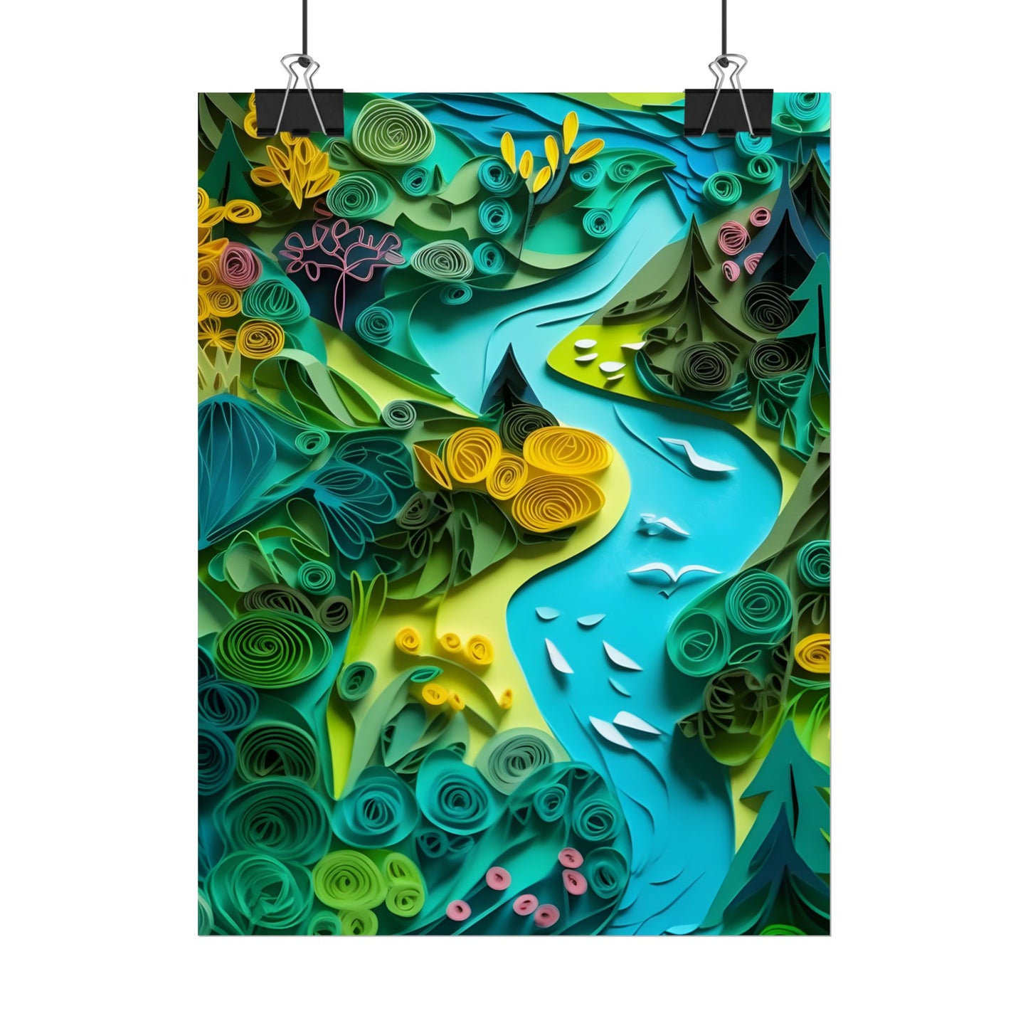 Colorful European Paper Quilling Artwork: Geometric Landscapes - Poster