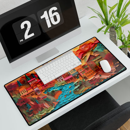 Magical Beach Quill: Vibrant Paper Art of Tropical Paradise - Desk Mat