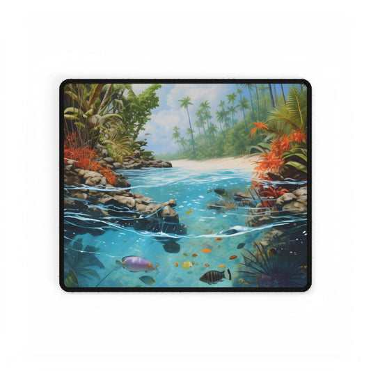Tropical Island Serenity: Tranquil Ocean Art - Desk Mat