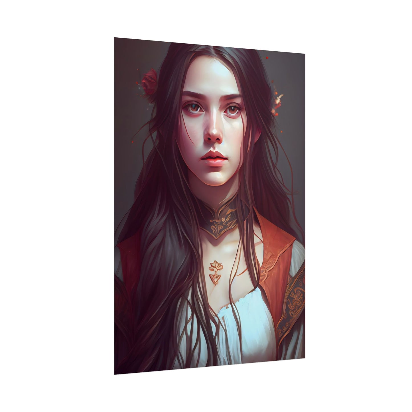 Sophisticated Female Portrait: Brown Hair Artwork in Focus - Poster