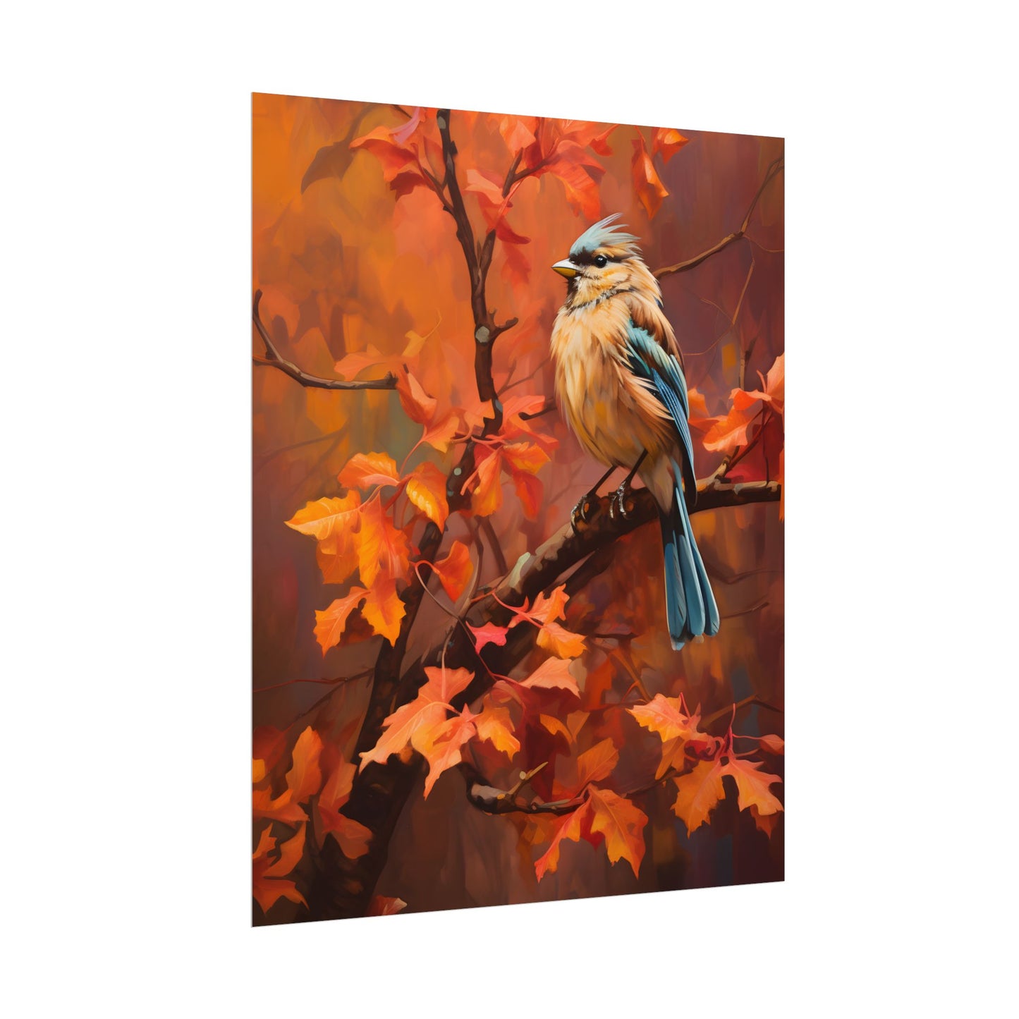 Vibrant Oak Branch: Colorful Oil Painting Artwork - Poster