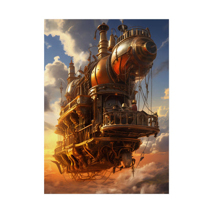 Steampunk Sky-Liner Thrill: Colorful Runners on Colum - Poster
