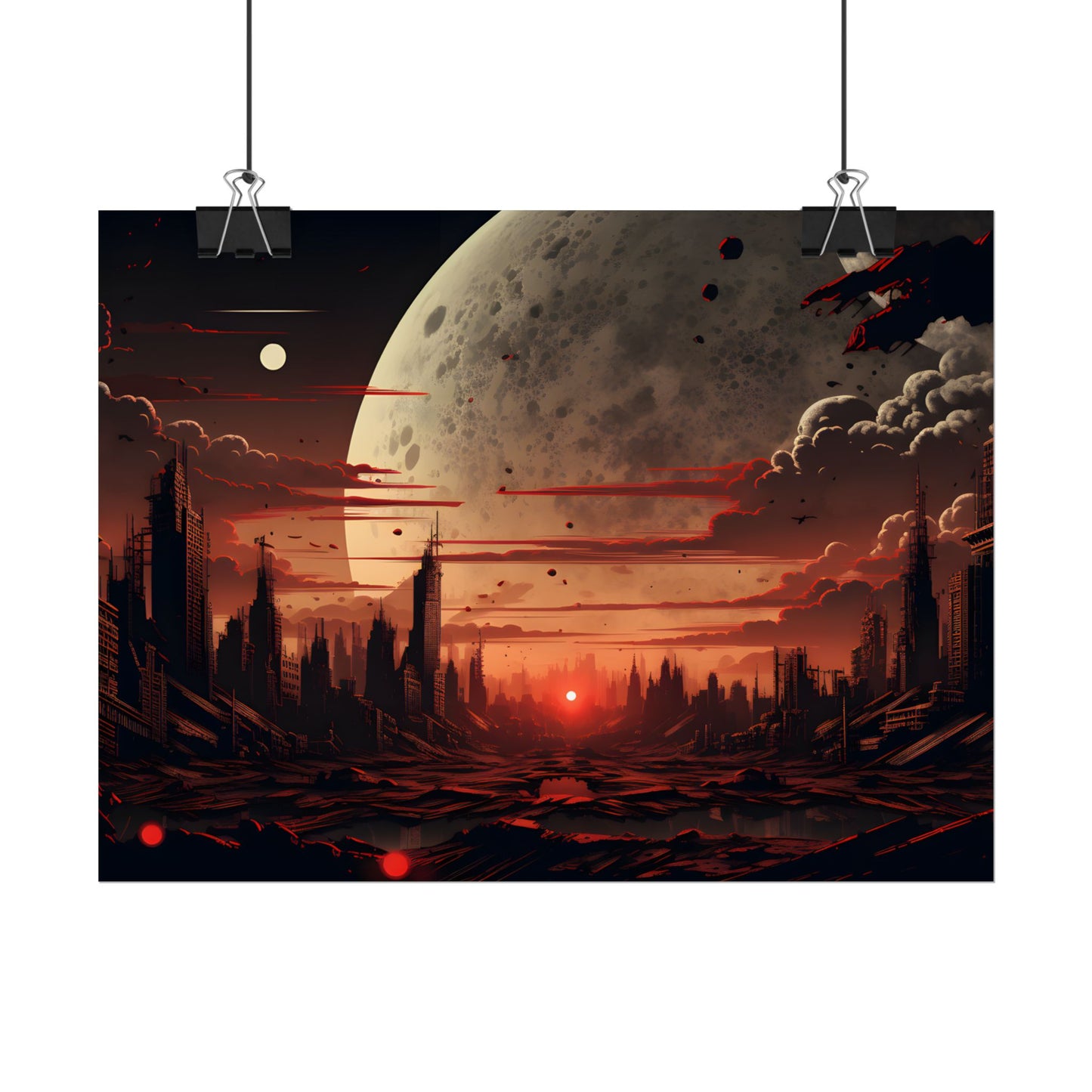 Landscape at Night: Burning Cyberpunk Neon Lights - Poster