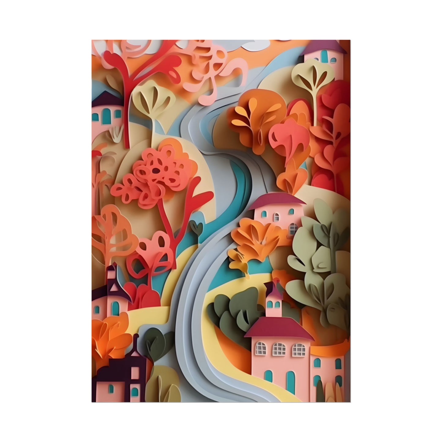 Intricate European Landscape: Paper Quilling Artwork - Poster