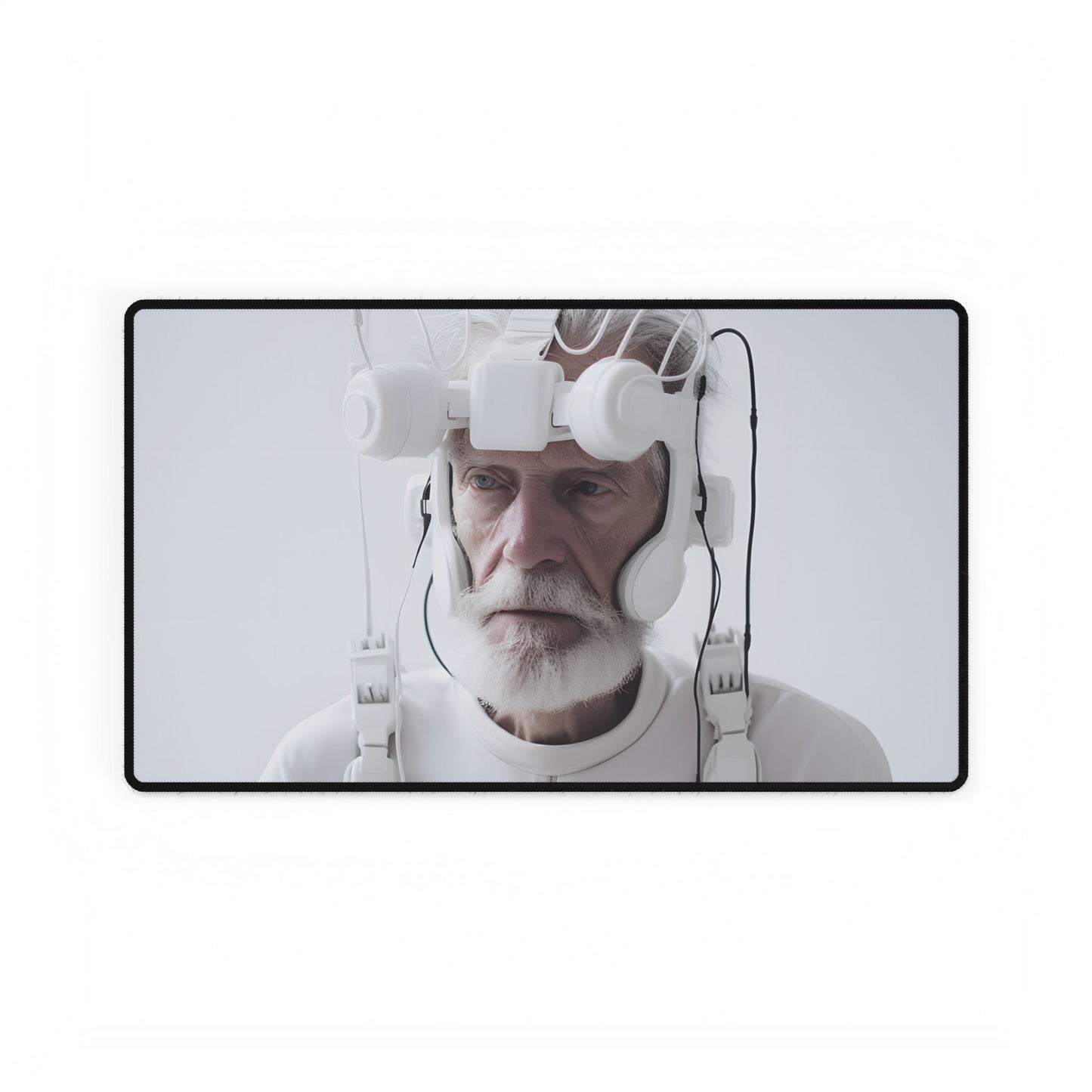Elderly Man in Advanced Tech: Sci-Fi Headset Art - Desk Mat