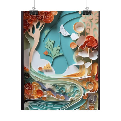 Paper Quilled Beach Sunset: Calming Beach Landscape Artwork - Poster