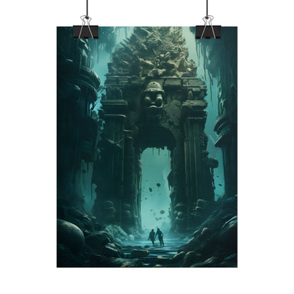 Lost Underwater Ancient City: Mysterious Blue Hues Art - Poster
