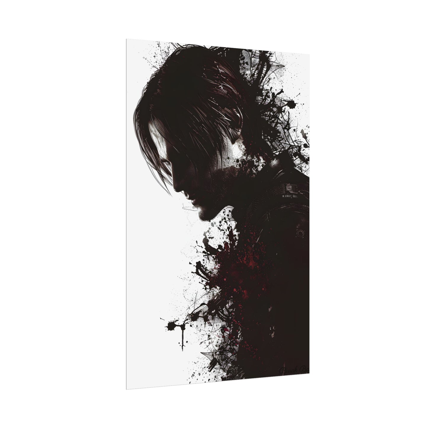 Emerging from Darkness: Blood-Splattered Figure Digital Art - Poster
