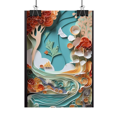 Paper Quilled Beach Sunset: Calming Beach Landscape Artwork - Poster