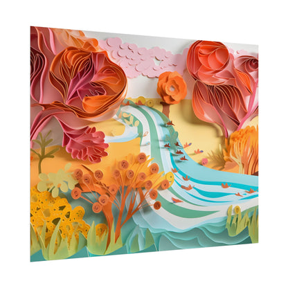 Magical Beach Landscape: Serene Paper Quilled Artwork - Poster