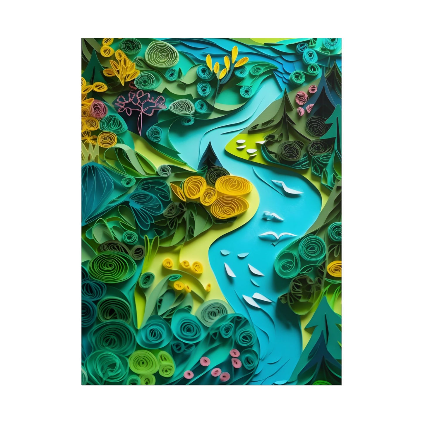 Colorful European Paper Quilling Artwork: Geometric Landscapes - Poster