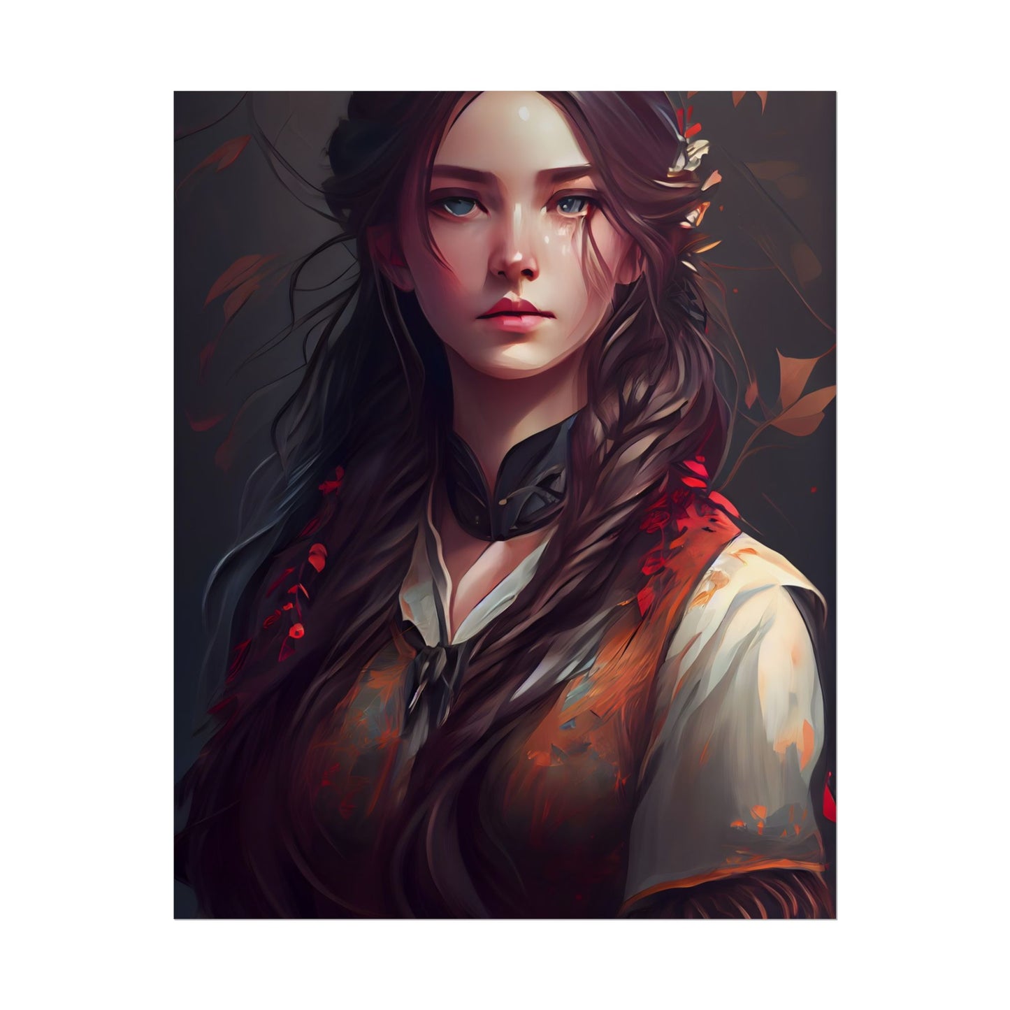 Vibrant Portrait: Brown Hair, Green Eyes Artwork - Poster