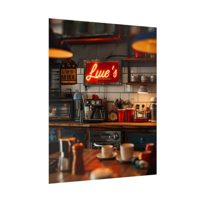 Cozy Retro Kitchen Artwork: Lukes Diner Sign Digital Art - Poster