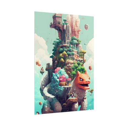 Pixelated Cyber-Pets: Digital Artwork of Illuminated Creatures - Poster