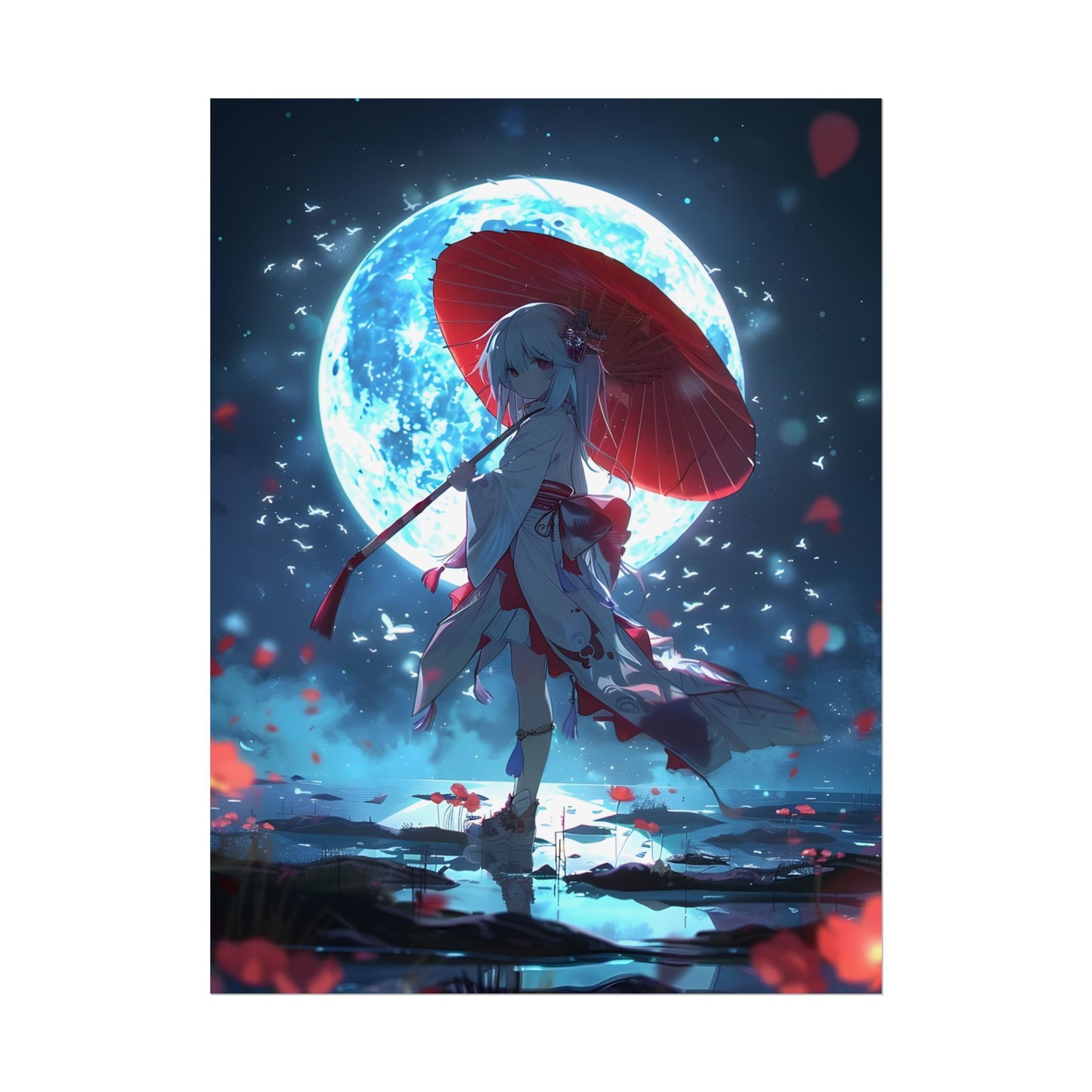Cute Anime Girl with Umbrella: Rainy Day Art - Poster