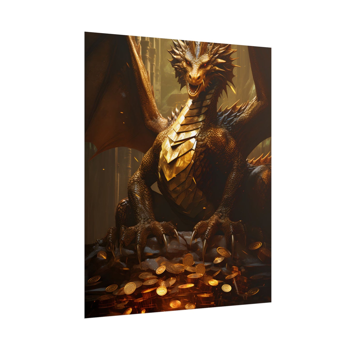 Majestic Dragon Guardian: Fantasy Artwork in a Magical Lair - Poster