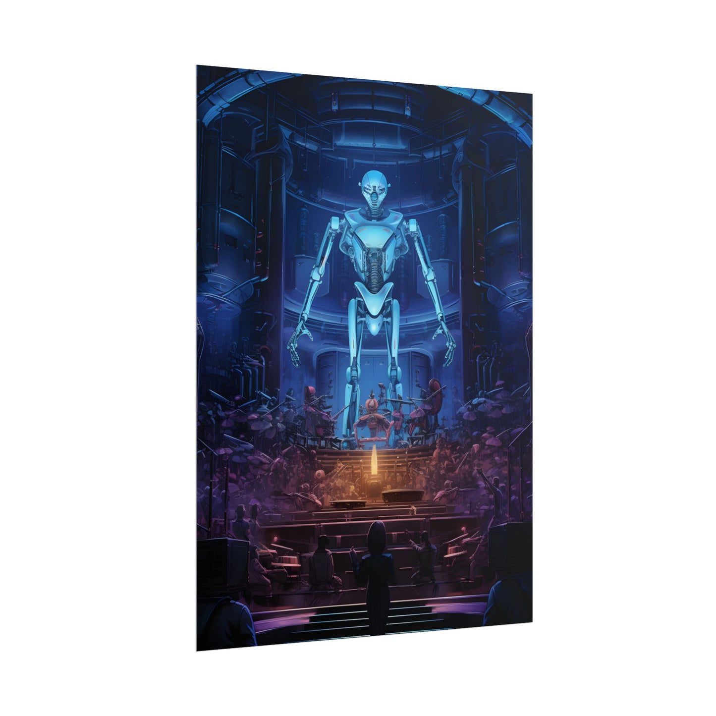Mechanical Harmony: Black & Grey Robot Orchestra Symphony - Poster