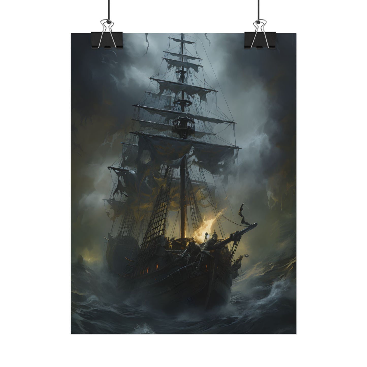 Eerie Pirate Ghost Ship: Sailing Seascape Artwork - Poster
